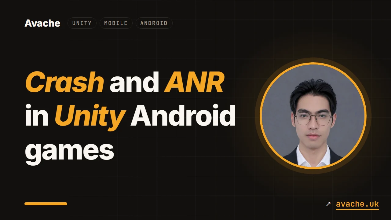 Cover with the title "Crash and ANR in Unity Android games" next to a portrait of the author, Vũ Thanh Nam